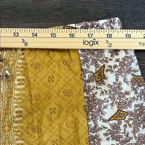 Sundance 100% Silk Skirt Size Large Boho Patchwork Midi Skirt Yellow Paisley - Picture 9 of 11